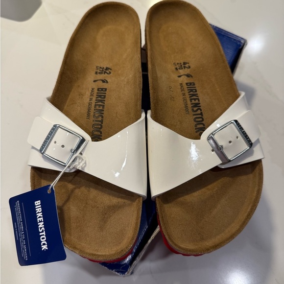 Birkenstock Shoes - Birkenstock Madrid White Sandals with Red Soles and Silver Buckle NWT SZ 11